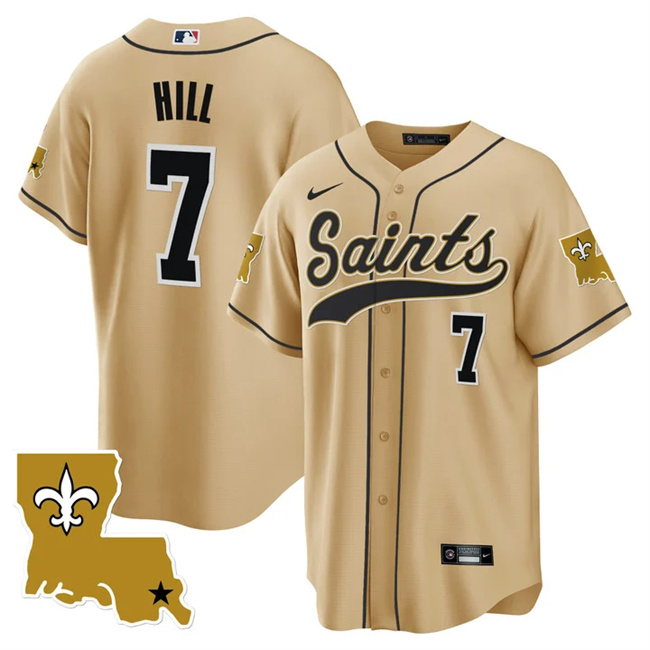 Men's New Orleans Saints #7 Taysom Hill Gold 1987 Legacy Cool Base Stitched Baseball Jersey